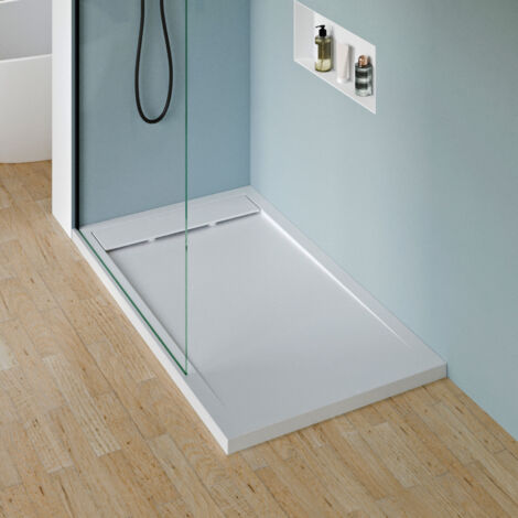 Bernstein – Receveur de douche 160x90cm en fonte minérale – Bac antidérapant avec pente d'écoulement – Bords surelevés – Surface mate blanche