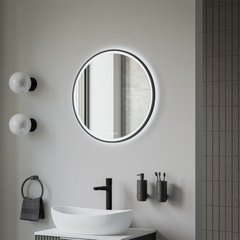 BERNSTEIN - Miroir rond design éclairages LED avec bouton tactile, réglage de lumière, anti-buée et horloge, salle de bain - 8232-2.0 - Ø 60cm