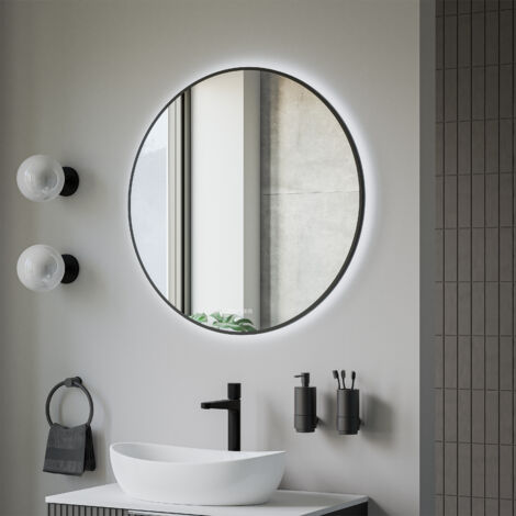 BERNSTEIN - Miroir rond design cadre noir éclairages LED avec bouton tactiles, réglage lumière, anti-buée, horloge digitale - 8232-2.0 - Ø 80cm (1/5)