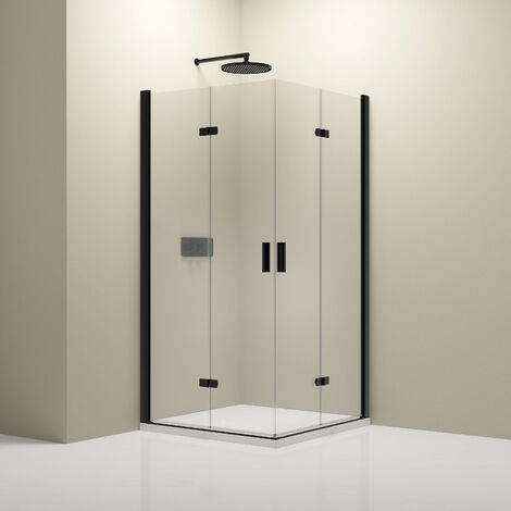 BERNSTEIN - Paroi de douche d'angle verre 8mm Cabine de douche intégrale Parre douche 2 portes pliantes angle - NT213 - Toutes tailles & couleurs dispo - 90 cm, 90 cm, Noir mat