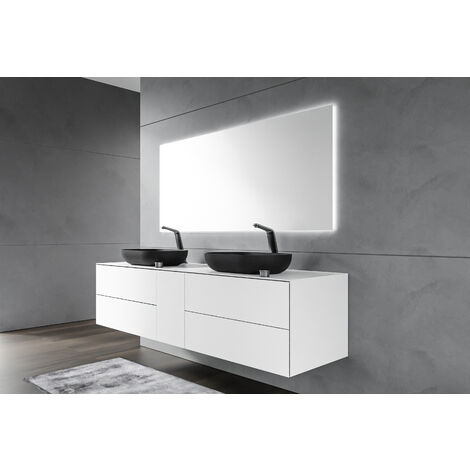BERNSTEIN - Meuble suspendu MDF de salle de bain design avec tiroirs pour vasque à poser - Blanc - 180x52x48cm - ARCTIC 1800