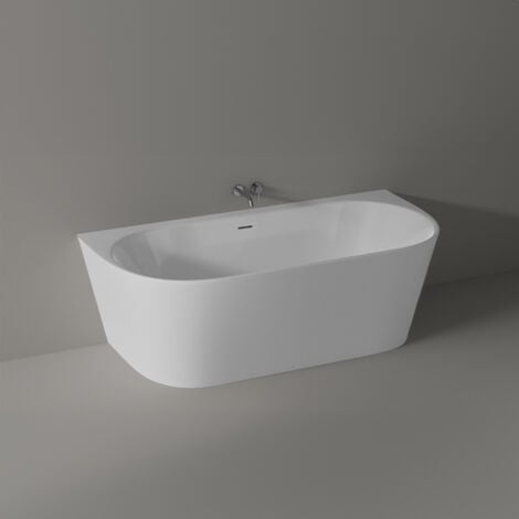 BERNSTEIN - Baignoire droite semi-îlot murale ovale design acrylique pour salle de bain, isolation thermique - Blanc - 170x80x57cm - NORA