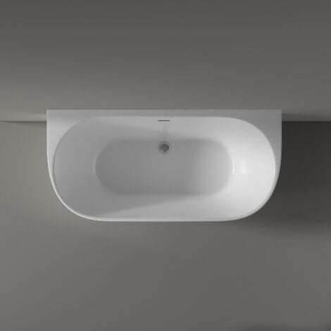 BERNSTEIN - Baignoire droite semi-îlot murale ovale design acrylique pour salle de bain, isolation thermique - Blanc - 170x80x57cm - NORA