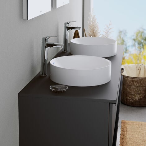 Vasque Lavabo Design Rond à Poser Diamètre 36cm En Fonte Minérale Salle De Bain - Noir Mat