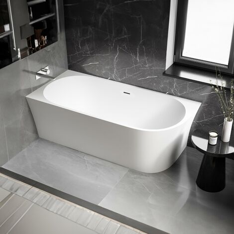 BERNSTEIN - Baignoire d'angle design acrylique pour salle de bain, isolation thermique - montage gauche - Blanc - 170x78x60cm - NOVA CORNER - Options au choix Avec raccord standard 8028, Sans siphon