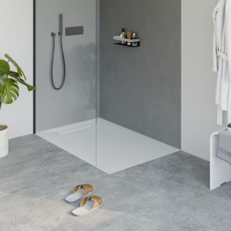 Bernstein – Receveur de douche extra-plat 80x120cm – Fonte minérale blanche mate – Hauteur 2.6cm – Résistance au glissement classe 3