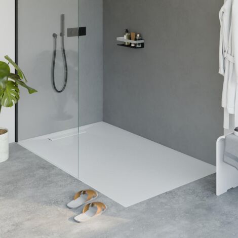 Bernstein – Receveur de douche à carreler 100x160cm – Fonte minérale blanche mate – Hauteur 2.6cm – Résistance au glissement classe 3 – Siphon inclus