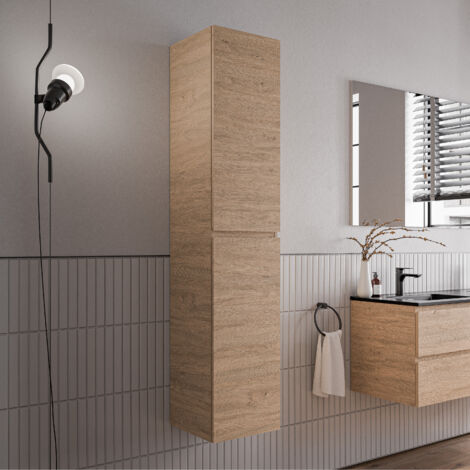 BERNSTEIN - Colonne de salle de bain Armoire suspendue 35x170x35cm (LxHxP) Chêne + 2 portes charnières gauche / droite - AVA (1/5)