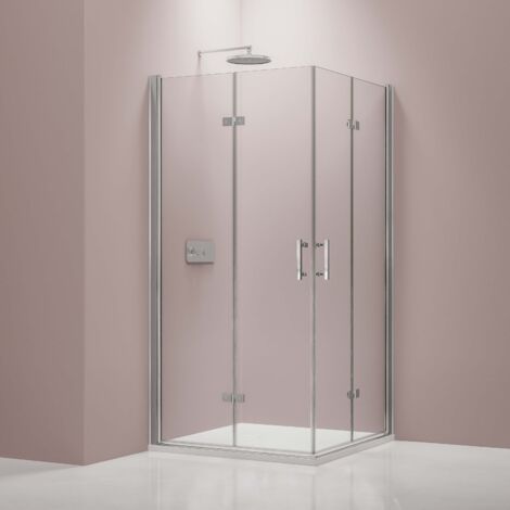 BERNSTEIN - Cabine de douche d'angle 100x90x195cm (LxPxH) verre 8mm, 2 portes pliantes, Profilé chrome - DX213 100 cm, 90 cm