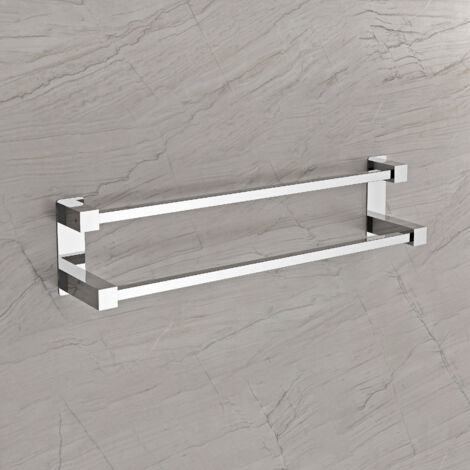 BERNSTEIN - Porte-serviette mural 2 barres carré Chrome 64x11cm (LxP) design acier inox - Série OLA