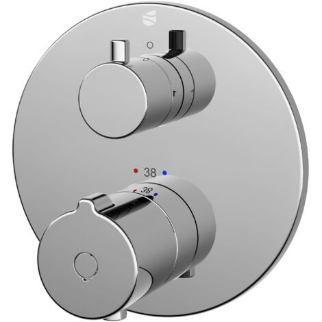 BERNSTEIN - Robinet mitigeur thermostatique de douche rond mural encastré Laiton Chrome, Fonction anti-brûlure Ø14,3cm - VIREO Chrome
