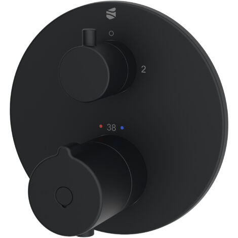 BERNSTEIN - Robinet mitigeur thermostatique de douche rond mural encastré Laiton Noir mat, 2 sorties, Fonction anti-brûlure Ø14,3cm - VIREO Noir mat