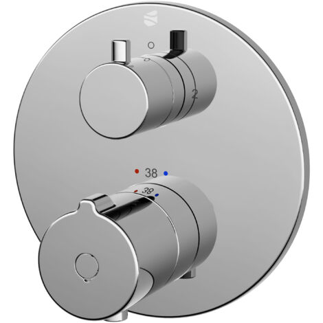BERNSTEIN - Robinet mitigeur thermostatique de douche rond mural encastré Laiton Chrome, 2 sorties, Fonction anti-brûlure Ø14,3cm - VIREO Chrome