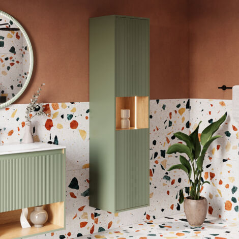 BERNSTEIN - Meuble Colonne Armoire suspendue Vert jade mat MDF 42x170x35cm (LxHxP), Charnières flexibles gauche/droite - BELDIVO