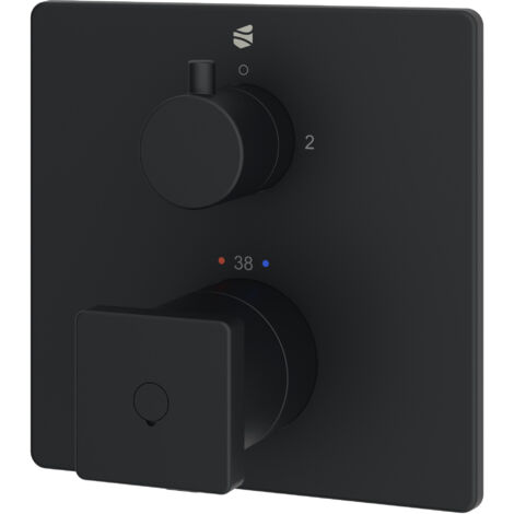 BERNSTEIN - Robinet mitigeur thermostatique de douche mural encastré Laiton Noir mat, 2 sorties, Fonction anti-brûlure - 14x14x7cm (LxHxP) - LAVOA Noir mat