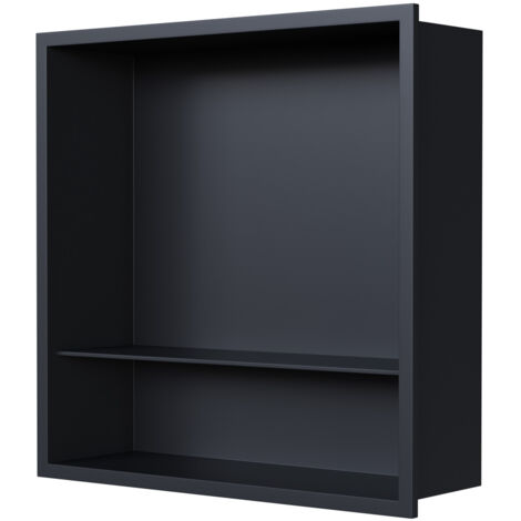 Niche Murale Douche 30x30x10 Cm Noire + Spot LED – Bernstein Acier Inox Etanche Anti-Rouille
