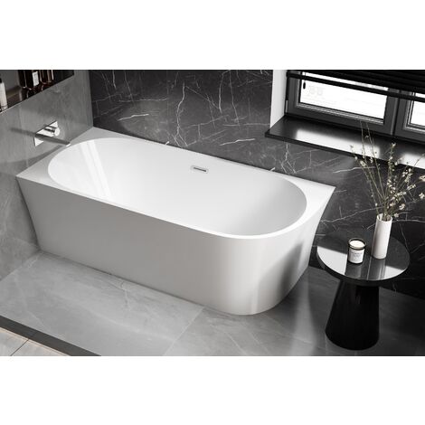 BERNSTEIN - Baignoire d'angle design acrylique pour salle de bain, isolation thermique - montage gauche - Blanc - 170x78x60cm - NOVA CORNER - Options au choix Sans robinet mitigeur, Avec siphon, Blanc