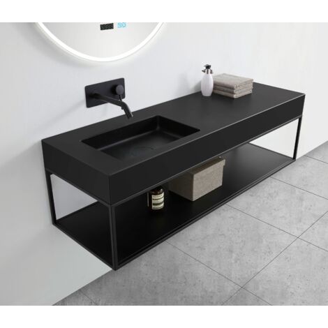 Bernstein – Vasque murale suspendue en fonte minérale 121x45x12 cm – Surface hygiénique et antibactérienne – Installation murale avec trous pré-percés - BA8012