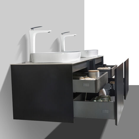 Meuble de salle de bain double vasque effet marbre blanc - Inalco