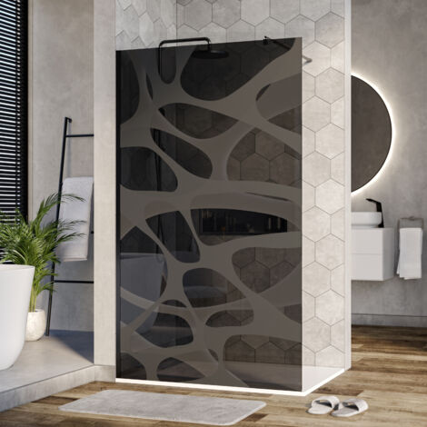 BERNSTEIN - Paroi de douche à l'italienne 200x110cm (HxL), modèle Wave en verre gris 10mm avec motifs opaques - Profil noir mat - EX101