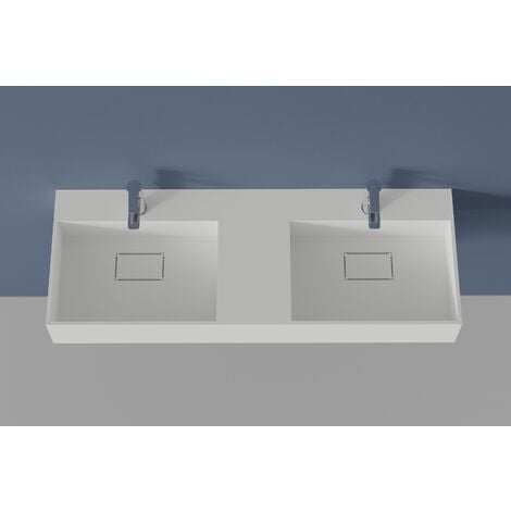 BERNSTEIN - Double vasque murale en fonte minérale TWG231 - blanc mat - largeur sélectionnable122 cm