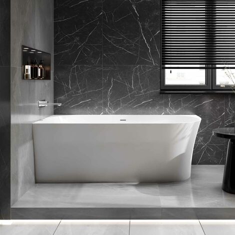 BERNSTEIN - Baignoire d'angle design acrylique pour salle de bain, isolation thermique - montage gauche - Blanc - NOVA SLIM LINE - Dimensions et Options au choix Sans robinet mitigeur, Sans siphon, 17