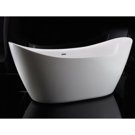 BERNSTEIN - Baignoire îlot SIENA en acrylique sanitaire blanc mat ou blanc brillant - 173 x 73 x 75 cm - robinetterie et accessoires en option Avec raccord standard 8028, Avec siphon, Blanc brillant