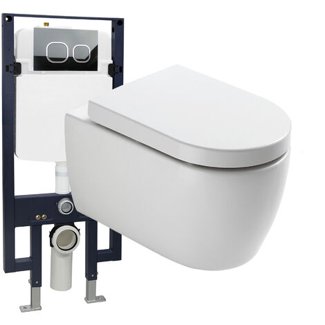 Bâti Geberit Duofix étroit + Plaque de déclenchement blanche + WC suspendu  Nino blanc compact - Pack WC suspendu
