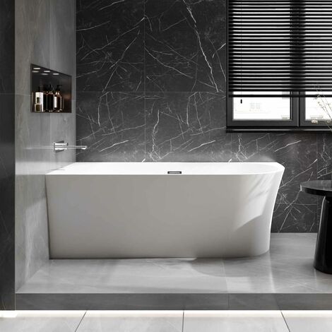 BERNSTEIN - Baignoire îlot NOVA CORNER acrylique - 170x80cm -Garantie 5 ans- montage gauche - Avec mitigeur 1521, Sans siphon, Blanc mat