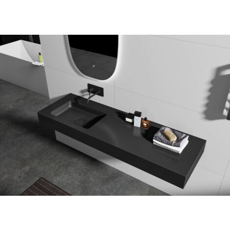 Bernstein – Vasque murale suspendue en fonte minérale 111x45x12 cm – Surface résistante aux chocs – Bonde Pop-up – Compatible robinets à poser et encastrer - BA8014