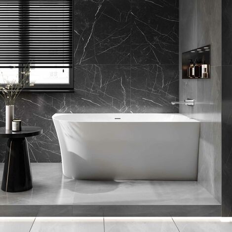 BERNSTEIN - Baignoire d'angle design acrylique pour salle de bain, isolation thermique - montage droite - Blanc - NOVA SLIM LINE - Dimensions et Options au choix Avec raccord standard 8028, Sans sipho