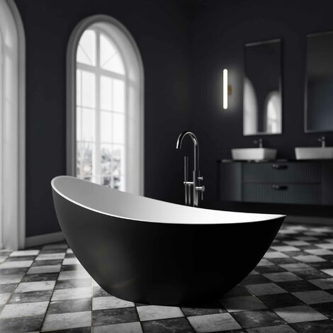 BERNSTEIN - Baignoire îlot VICE 2.0 en acrylique sanitaire - 183,5 x 78,5 x 76,9 cm - couleur sélectionnable - robinetterie en option Noir/blanc mat, Avec raccord standard 8028B