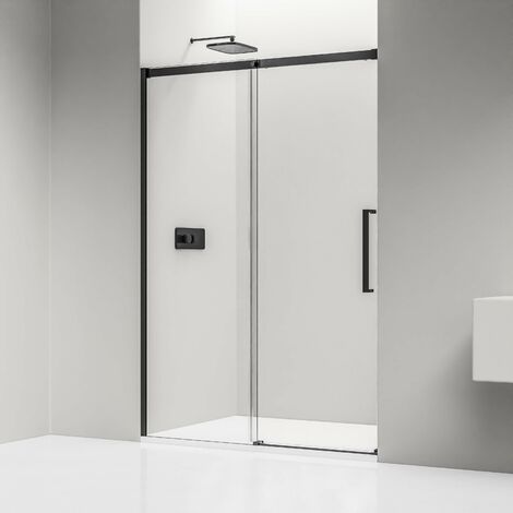 BERNSTEIN - Porte de douche en niche 195x170cm (HxL), verre ESG 8mm, profil noir mat, porte coulissante - DX906 FLEX
