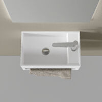 Meuble-lavabo Design KZOAO En Fonte Minérale Blanc Mat/brillant Avec Miroir – NEUF, Look Moderne Et épuré !