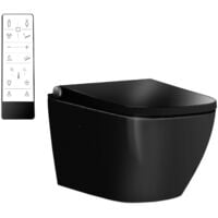 BERNSTEIN - Toilettes Japonaises Noir céramique sans rebord, WC lavant japonais + télécommande, filtre odeurs, séchoir air chaud, rincage 180°, abattant veilleuse LED - 59,3x38,4x38cm - Pro+ 1104