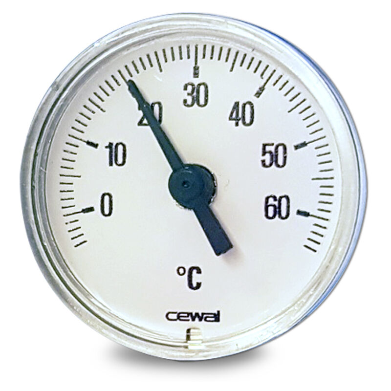 Termometro bimetallico per valvole a sfera con cassa inox per riscaldamento  a pavimento Ø 40