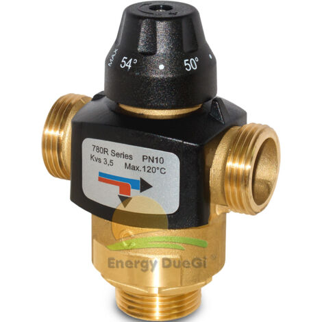 Valvola deviatrice termostatica regolabile da 38 a 54oC KVS 3.5 - da 1"M - Layout asimmetrico ad "L" (1/3)