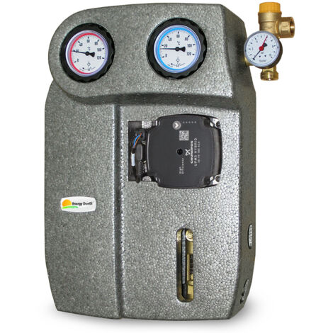 Modulo solare a due vie da 1" M, flussometro 8-28 l/min, pompa Grundfos UPM3 Hybrid e disareatore (1/4)
