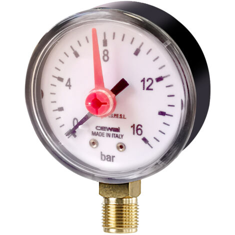 Manometro a molla bourdon con attacco radiale da 1/4" scala 0-16 Bar 52 mm