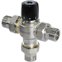 Valvola miscelatrice termostatica sanitaria, a bocchettoni, con funzione antiscottatura, campo di regolazione 30-65 oC - 1/2" M 1/2" M