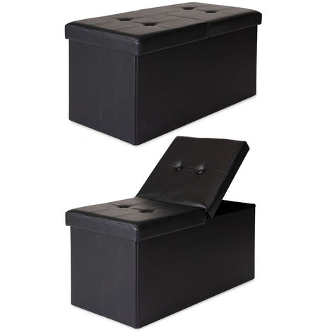 dibea faltbarer Sitzhocker / Aufbewahrungsbox mit Klappdeckel, Sitzbank aus  Kunstleder, 76 x 38 x 38 cm, schwarz