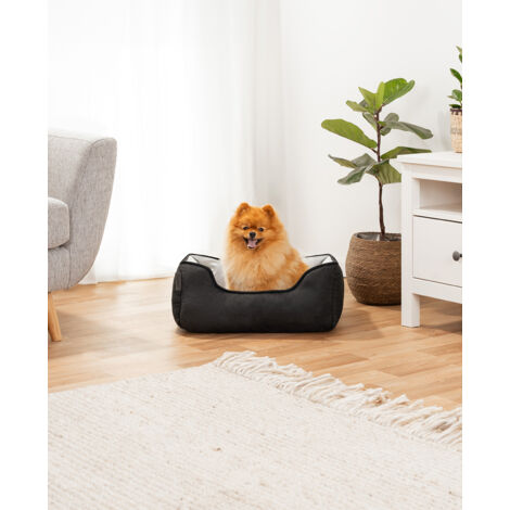 lionto 2-in-1 Hundebett Hundekissen Hundekörbchen Hundesofa Größe S 60x50 cm schwarz/grau