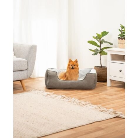 lionto 2-in-1 Hundebett Hundekissen Hundekörbchen Hundesofa Größe M 80x60 cm dunkelgrau/grau