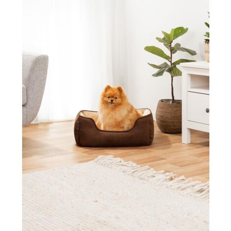 lionto 2-in-1 Hundebett Hundekissen Hundekörbchen Hundesofa Größe S 60x50 cm Farbe braun/beige