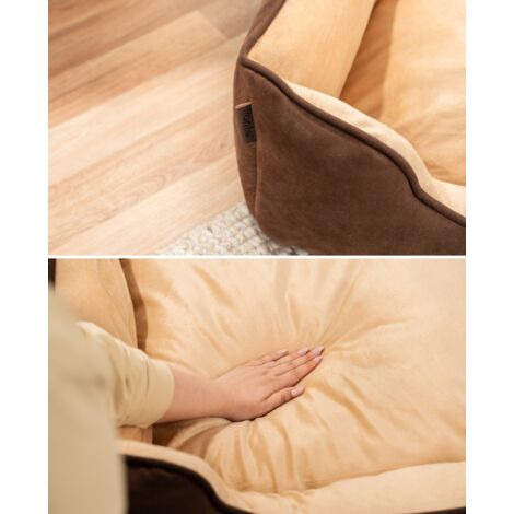 lionto 2-in-1 Hundebett Hundekissen Hundekörbchen Hundesofa Größe S 60x50 cm Farbe braun/beige