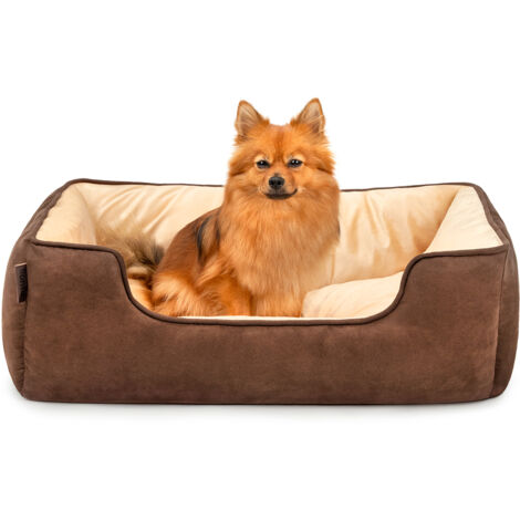 lionto 2-in-1 Hundebett Hundekissen Hundekörbchen Hundesofa Größe M 80x60 cm Farbe braun/beige