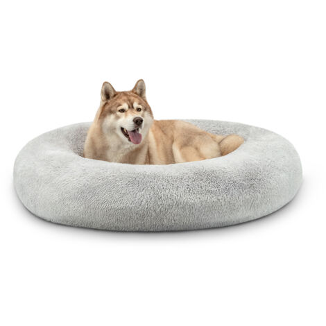 lionto Hundebett aus Plüsch in Donut-Form, 120 cm Durchmesser, hellgrau