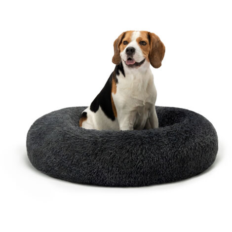 lionto Hundebett aus Plüsch in Donut-Form, 80 cm Durchmesser, dunkelgrau