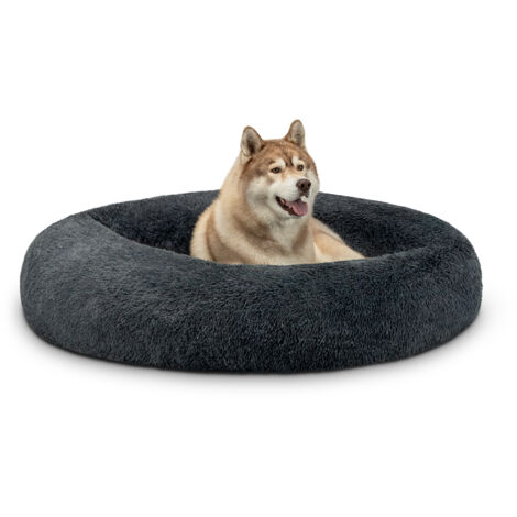 lionto Hundebett aus Plüsch in Donut-Form, 120 cm Durchmesser, dunkelgrau