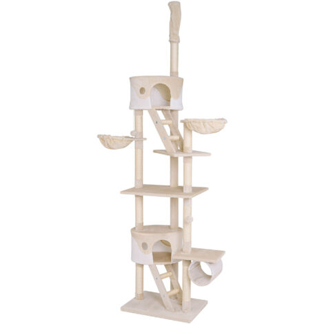 Kratzbaum Kletterbaum Katzenkratzbaum höhenverstellbar 230-250 cm beige / weiß